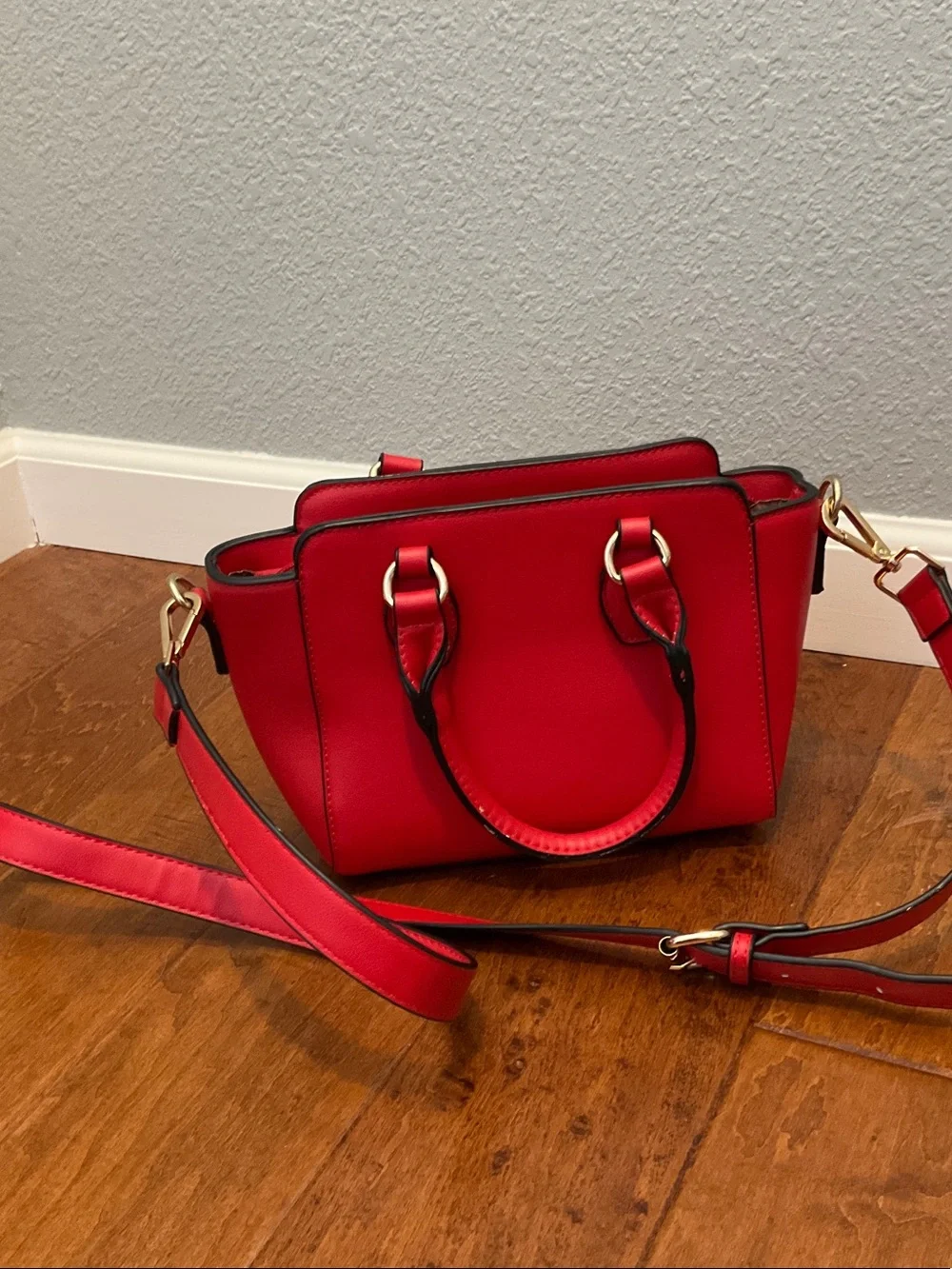 Red Structured Satchel Crossbody Bag - Women's Handbag